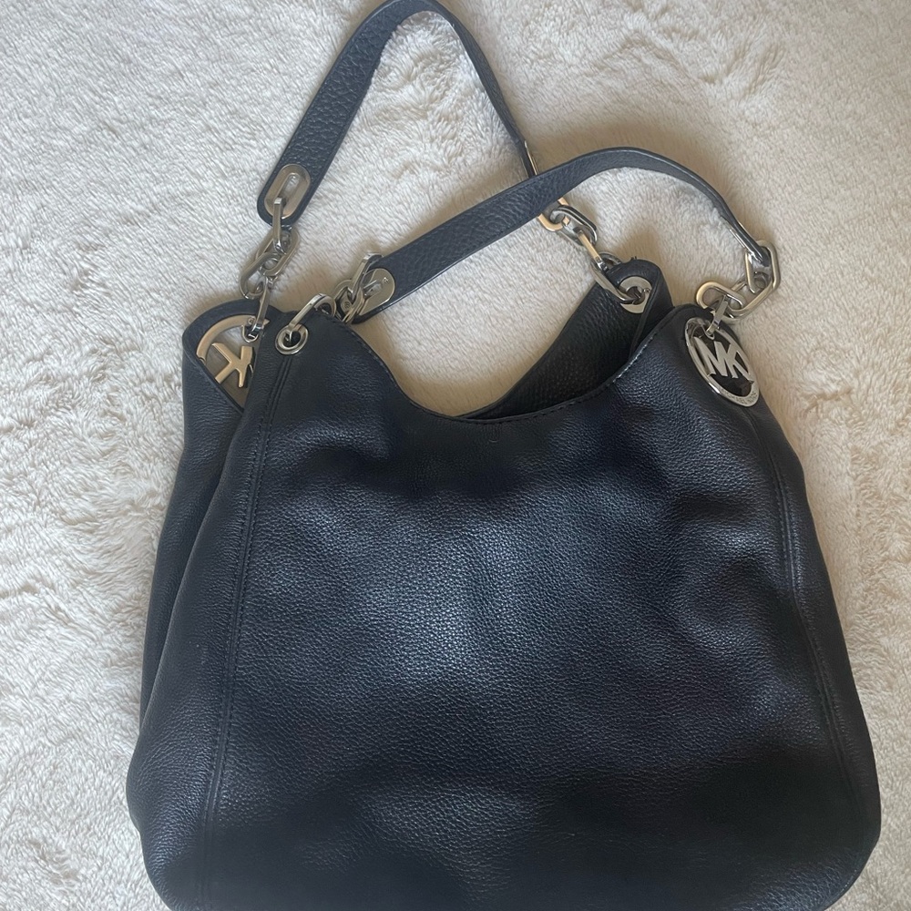 Michael Kors Black Shoulder Bag with Silver Hardware